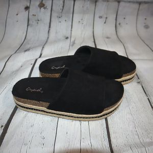 Qupid Meagan Black Open Toe Espadrille Cork Slide Platform Sandal Women's Size 7